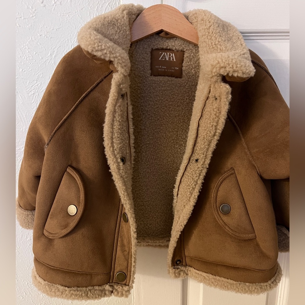 Zara Kids Tan Shearling Puffer Jacket